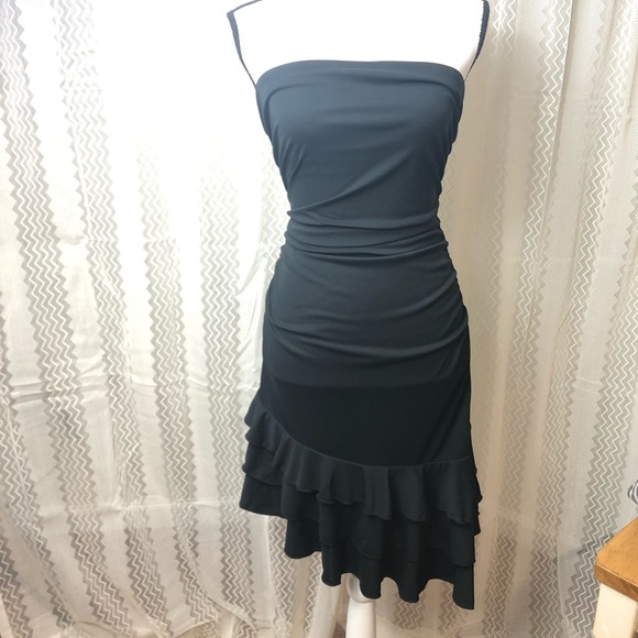 Express Dresses & Skirts - Express 10 Asymmetrical Hem Strapless Black Dress